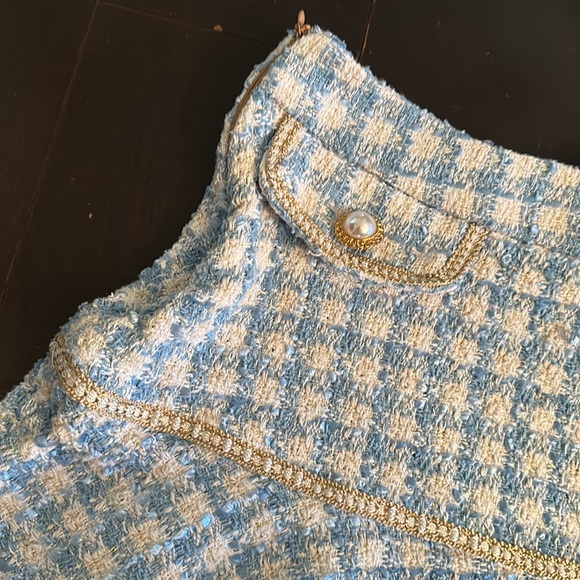 Shein Blue and White Houndstooth Tweed Fit and Flare Skirt-S - Picture 2 of 3